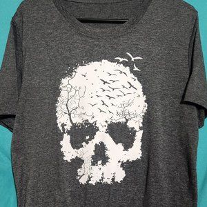 Black/Gray Skull Birds T-Shirt, Size XL